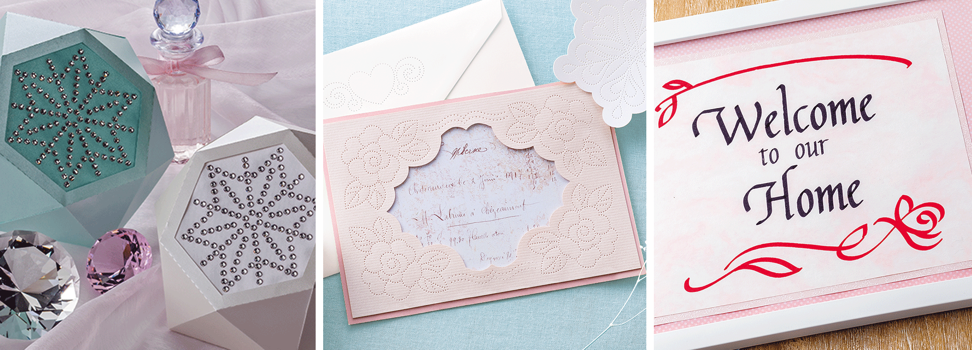 Rhinestone, papierpons- en embossprojecten