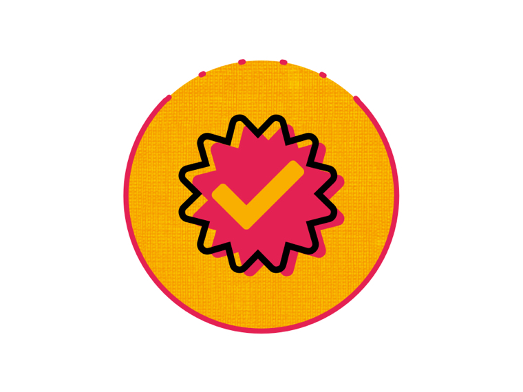 pink and orange tick icon