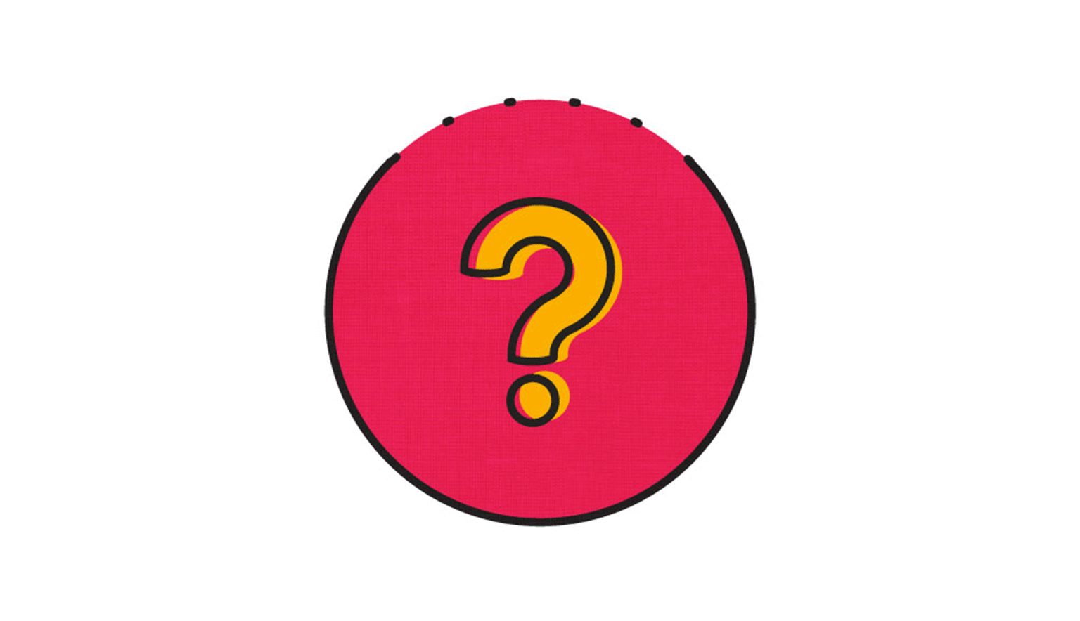 Cerchio rosa con punto interrogativo giallo