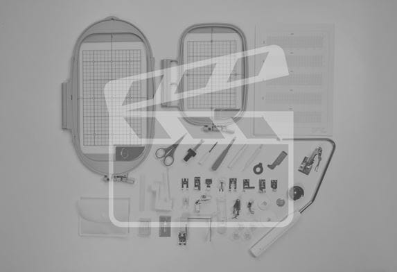 Значок видео на полупрозрачном сером фоне со швейными аксессуарами