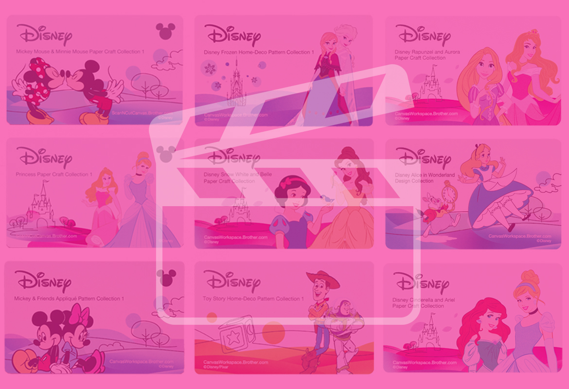 ScanNCut-snijpatronen collectie met roze filter en videosymbool