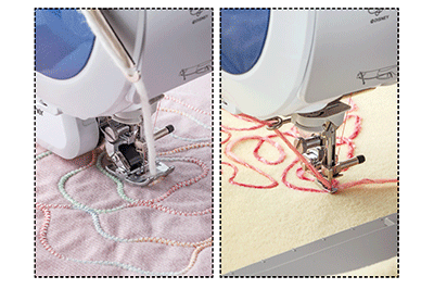 Innov-is XP1 couching a flower shape in sewing mode