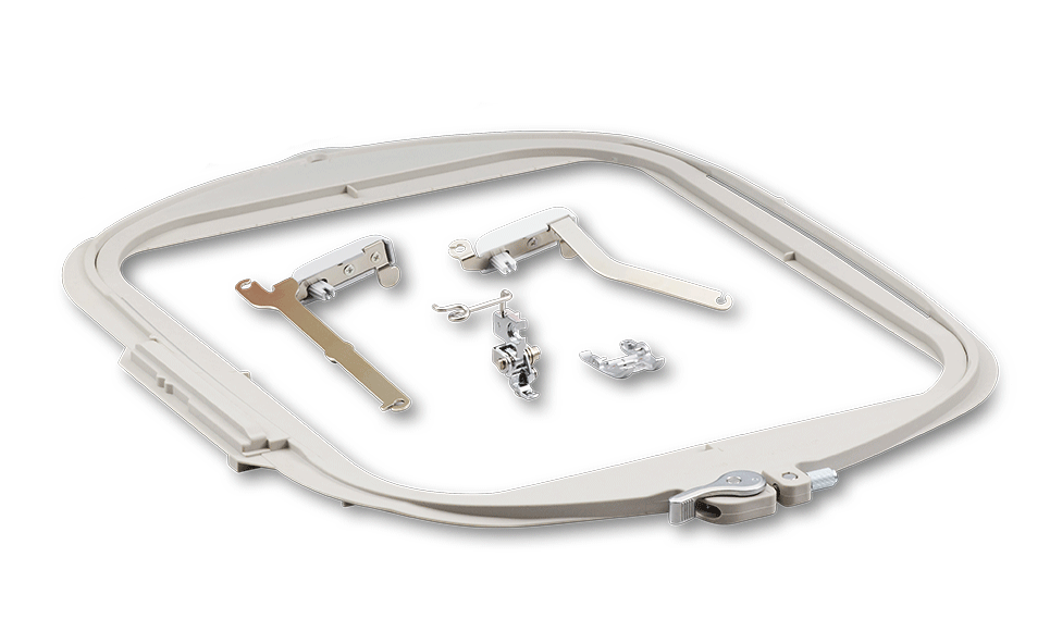 Frame and couching kit accessories on white background