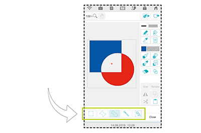 Circle and square motif on screen of Innov-is XP1