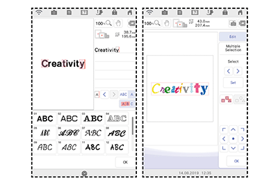 Screen showing font editing functions for XP1