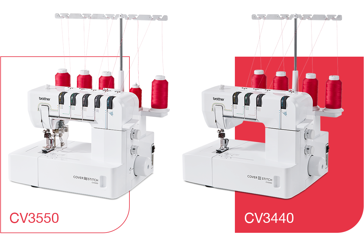 2 Brother deksteekmachines op roze en witte achtergrond