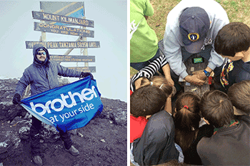 Man with Brother flag on Kilimanjaro