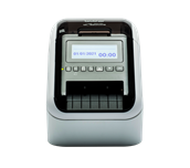 Front facing shot of the Brother QL-820NWBVM visitor and event badge label printer