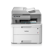 DCPL3550CDW colour LED wireless printers front facing with paper