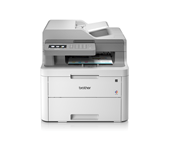 DCPL3550CDW colour LED wireless printers front facing with paper