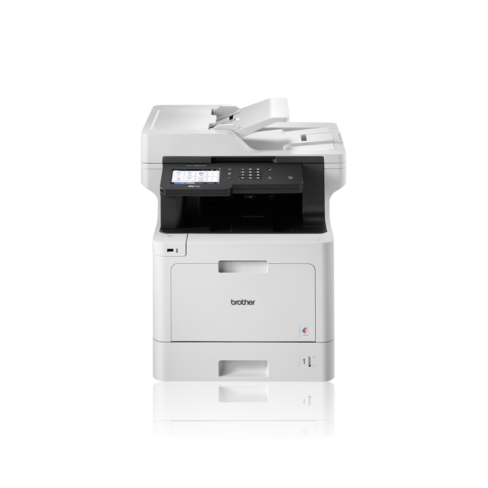 Brother business colour laser MFCL8900CDWLT facing front with additional paper tray