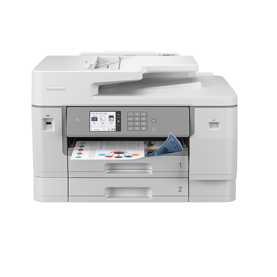 Brother MFC-J6955DW-mustesuihkumonitoimilaite edestä kuvattuna