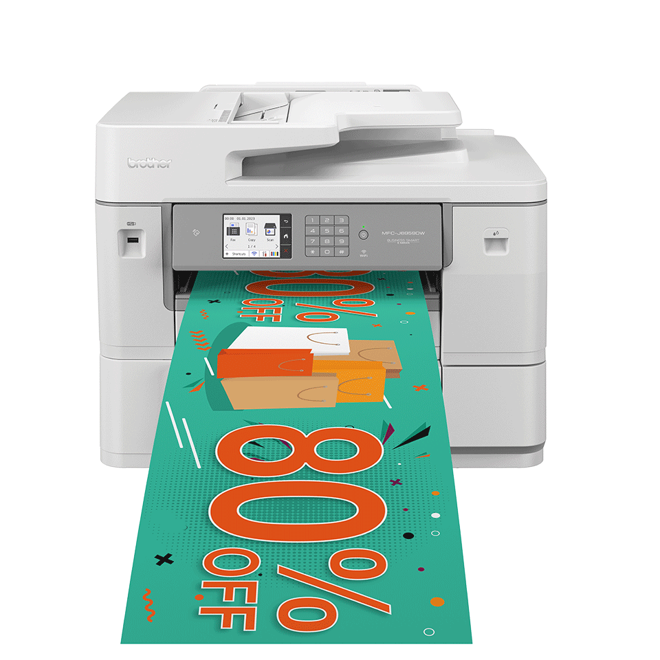 MFCJ6959DW facing forward with long format print being printed