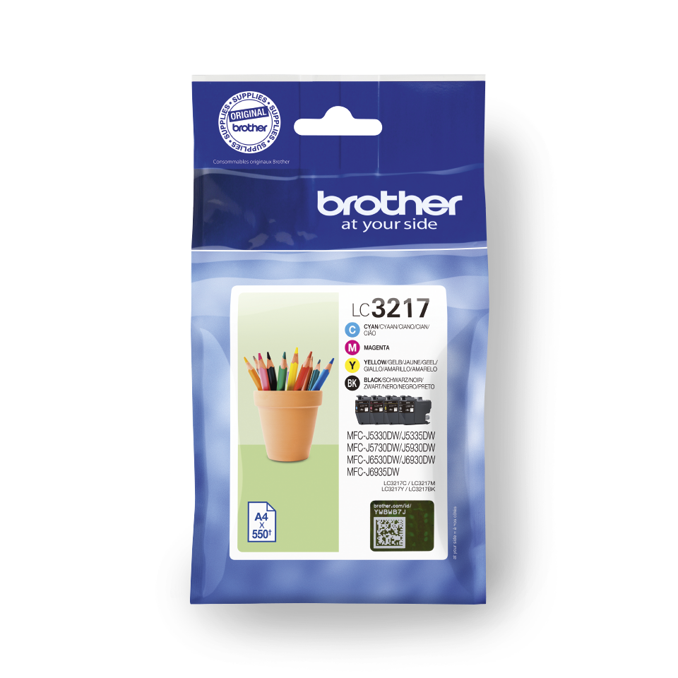 Brother LC3217VALDR blekkpatroner alle farger multipakke i forpakning front