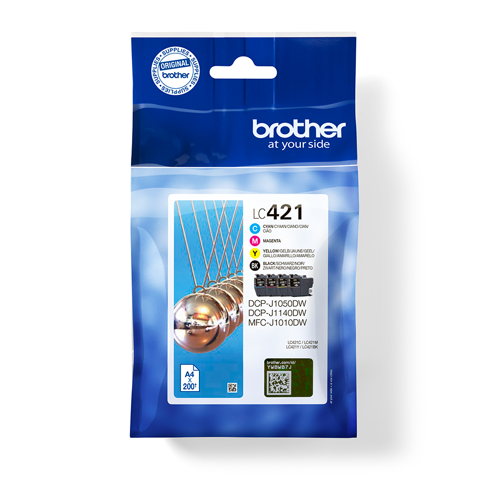 Brother original LC421VAL multipakke blekkpatroner i sort, cyan, magenta og gul med emballasje