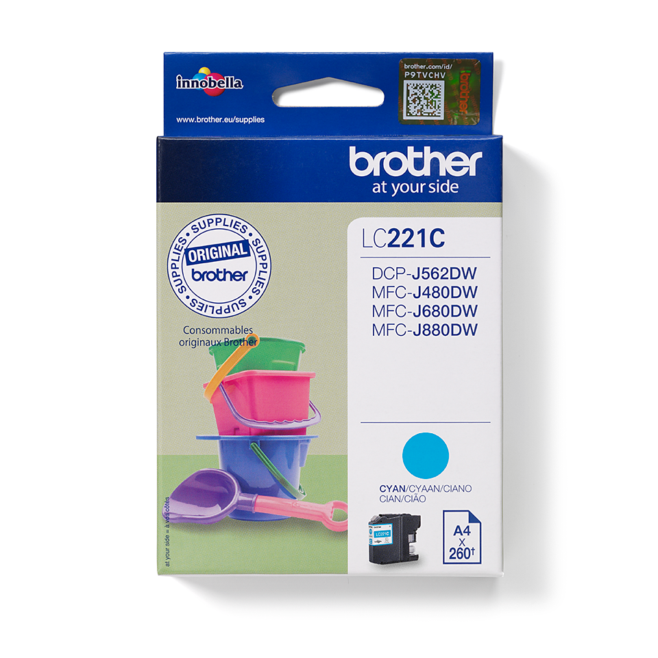 Brother original LC221C cyan blekkpatron i eske front