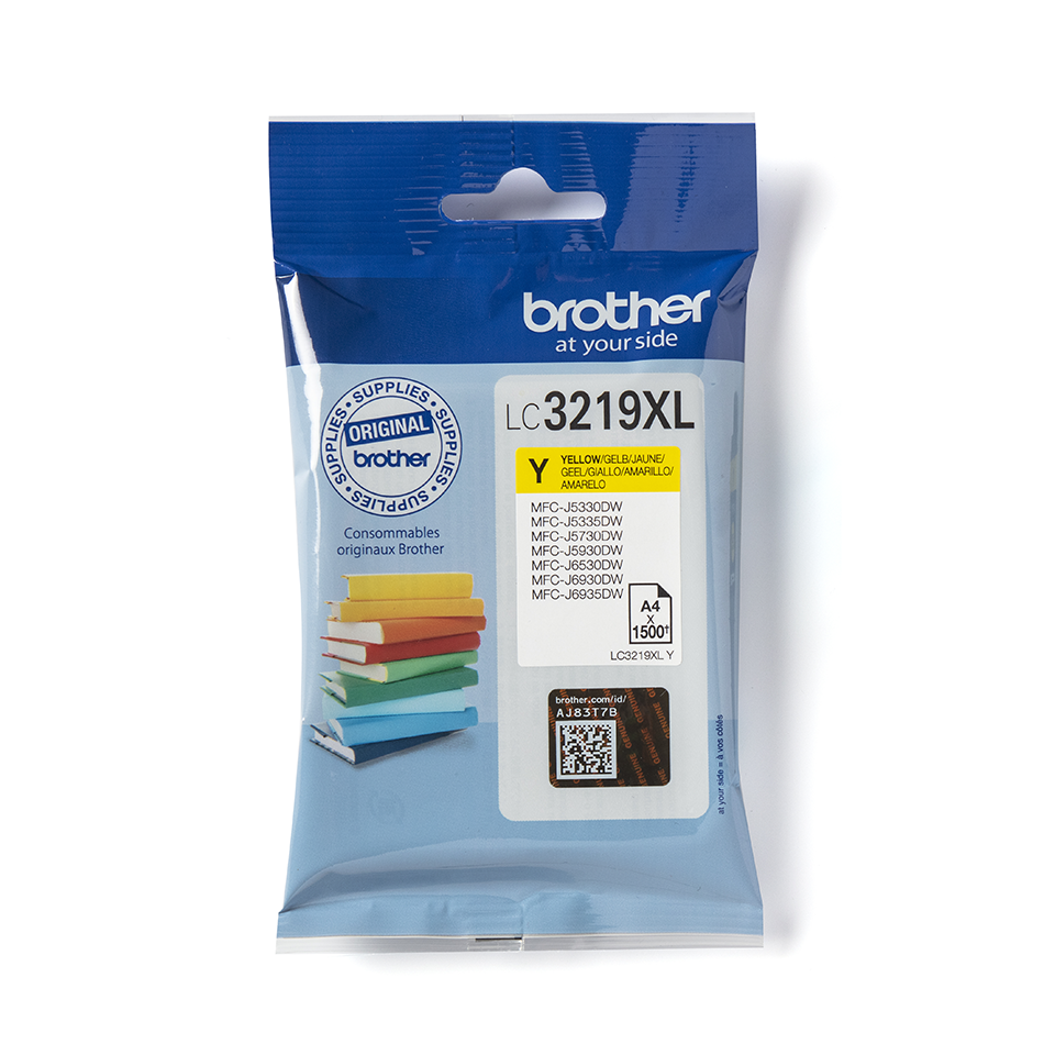 Brother LC3219XLY gul høykapasitets blekkpatron i forpakning front