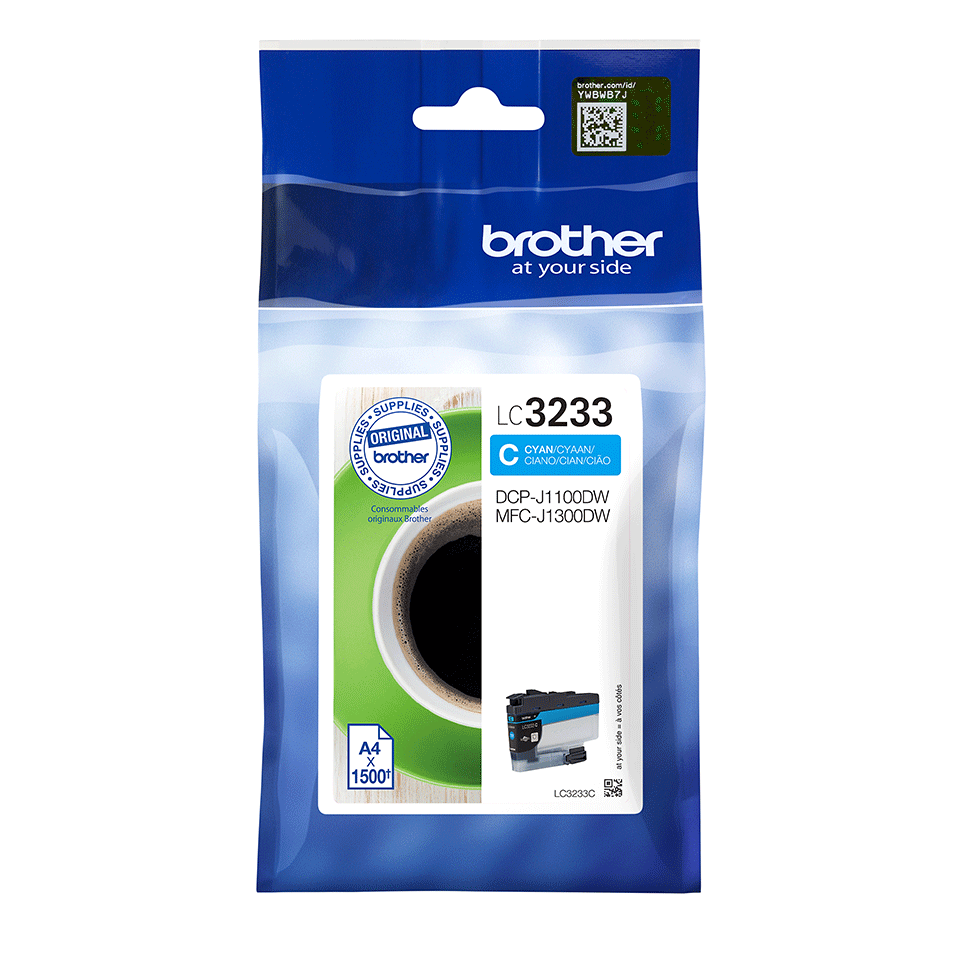 Brother LC3233C cyan blekkpatron i forpakning front