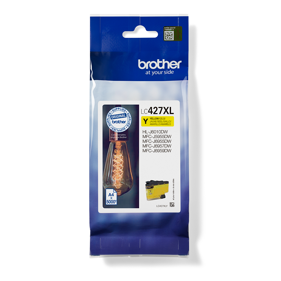 Brother original LC427XLY gul XL høykapasitet blekkpatron i emballasje