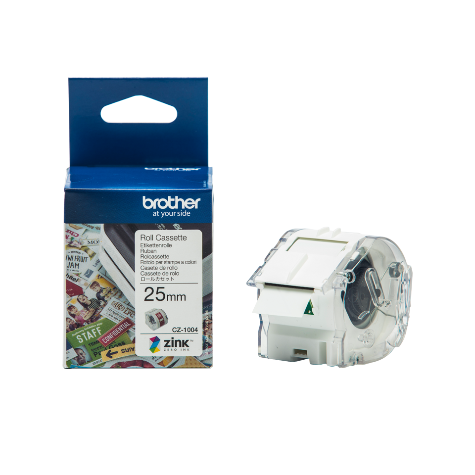 Brother CZ1004 taperull i fullfarge, 25 mm bred med og uten eske