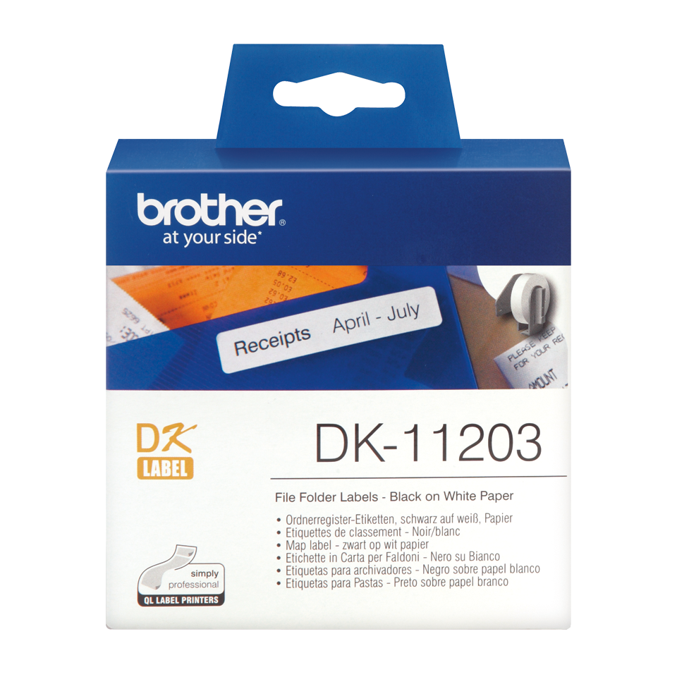 Brother DK-11203 juodų raidžių baltame fone etikečių ritinėlis – 17 mm x 87 mm 2