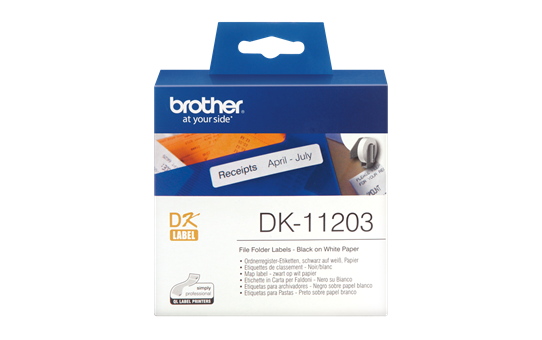 Original Brother DK11203 etikett for arkivmapper – sort på hvit, 17 mm x 87 mm 2