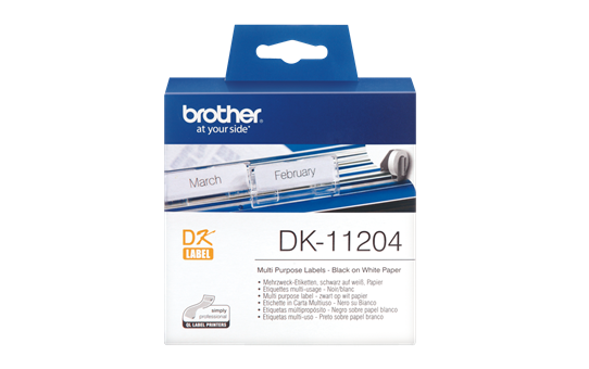 Brother DK-11204 juodų raidžių baltame fone etikečių ritinėlis – 17 mm x 54 mm