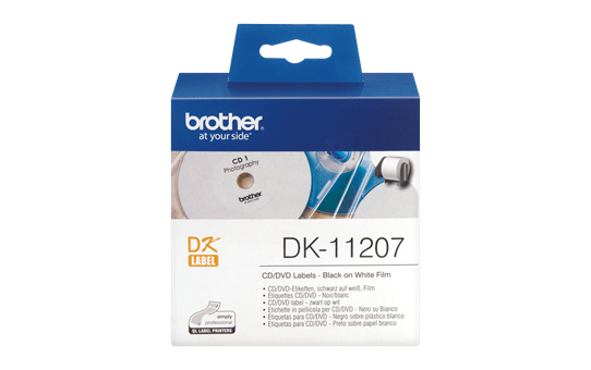 Rotolo di etichette di pellicola per CD/DVD originale Brother DK-11207 – Nero su bianco, 58 mm di diametro 2