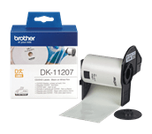 Rouleau d'étiquettes pour CD/DVD DK-11207 Brother original – Noir sur blanc, 58 mm de diamètre.