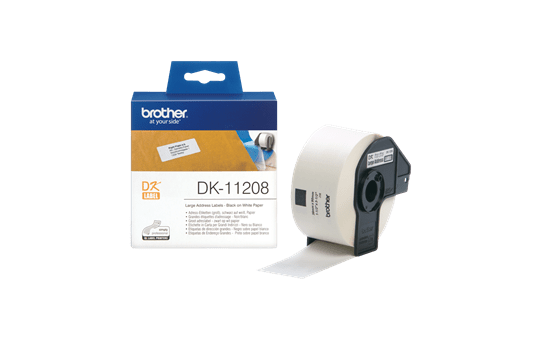 Originele Brother DK-11208 voorstanst groot adreslabel – papier - zwart op wit, 38 mm x 90 mm