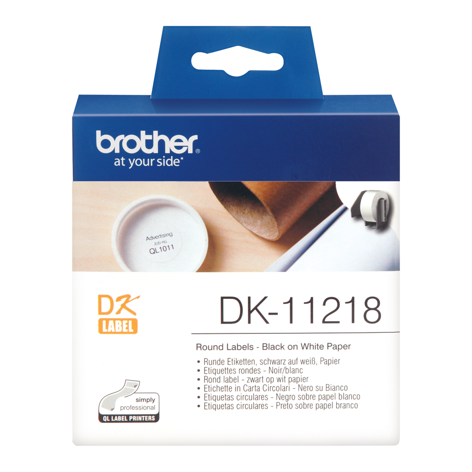 Genuine Brother DK-11218 Label Roll – Black on White, 24mm diameter round label 2
