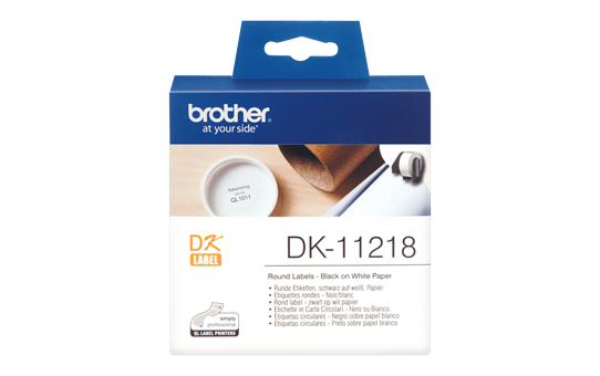 Brother DK11218: оригинальная кассета с лентой для печати круглых наклеек черным на белом фоне, диаметр: 24 мм.