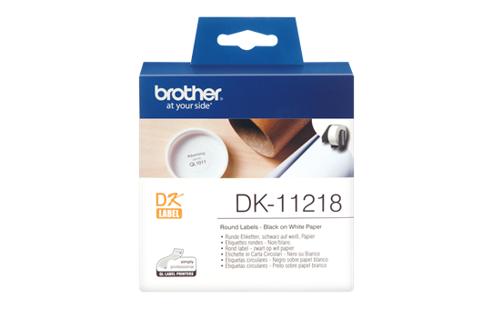 Оригинална лента Brother DK-11218, Черен текст на бял фон, 24mm кръгъл етикет
