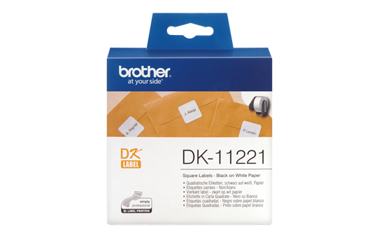 Original Brother DK11221 kvadratisk etikett – sort på hvit, 23 mm x 23 mm 2
