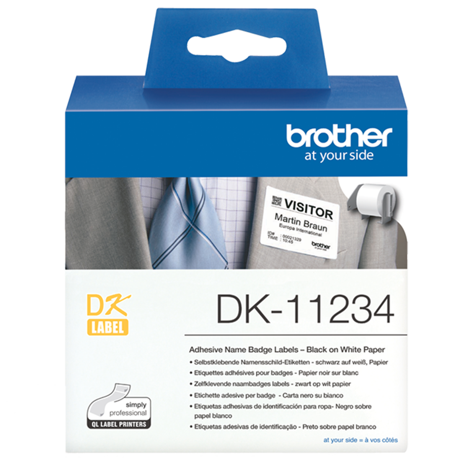 Originalus lipnių Brother DK-11234 llankytojų ženkliukams skirtų etikečių ritinėlis – juodos raidės baltamee fone, 60 mm x 86 mm 2