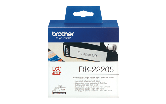 Original Brother DK22205 DK-labels i endeløs bane – sort på hvid, 62 mm bred 2