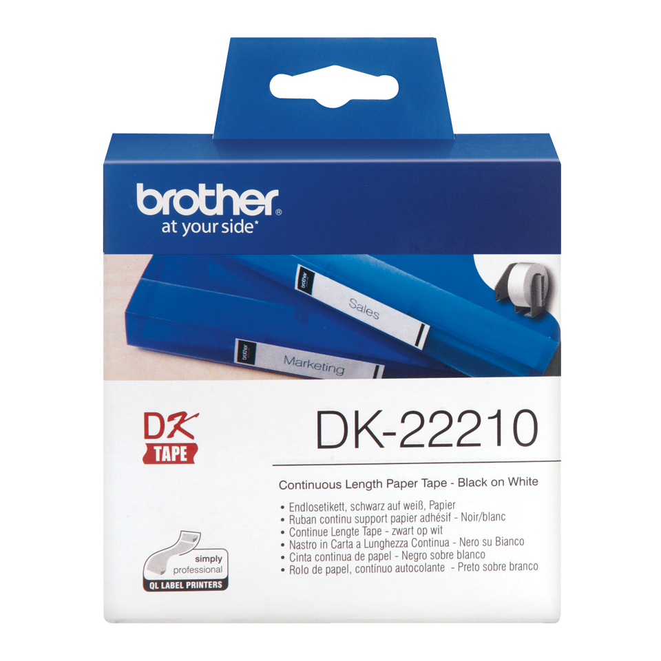 Brother DK-22210 juodai baltas ištisinis popierinis etikečių ritinėlis - 29 mm pločio 2