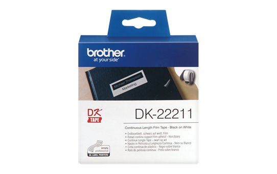 Rolă continuă de film originală Brother DK-22211 – negru pe alb, lățime de 29mm. 2