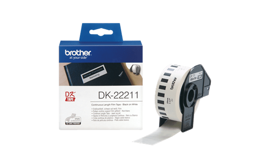 Brother original DK22211 fortlöpande tape med plastfilm - Svart på vit, 29 mm.  3