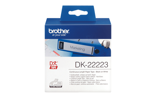 Rotolo di etichette di carta a lunghezza continua originale Brother DK-22223 – Nero su bianco, 50 mm di larghezza