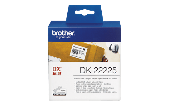 Orygnalna papierowa taśma ciągła DK-22225 firmy Brother - czarny nadruk na białym tle, 38mm. 2