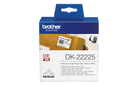 Eredeti Brother DK-22225 folytonos szalag tekercsben – Fehér alapon fekete, 38mm széles 2