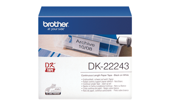 Oryginalna papierowa taśma ciągła DK-22243 firmy Brother – czarny nadruk na białym tle o szerokości 102mm 2