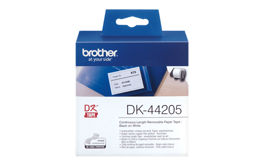 Rolă continuă de etichete detașabile originală Brother DK-44205 – negru pe alb, lățime de 62mm