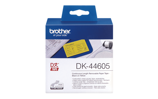 Originele Brother DK-44605 labelrol – papier, verwijderbaar - zwart op geel, breedte 62 mm 