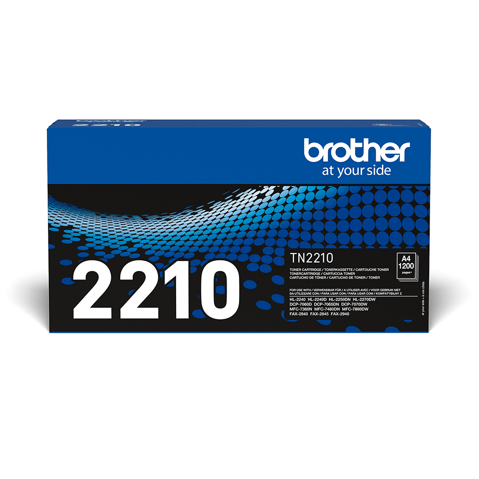 Brotherin mustan TN2210-laservärikasetin tuotepakkaus