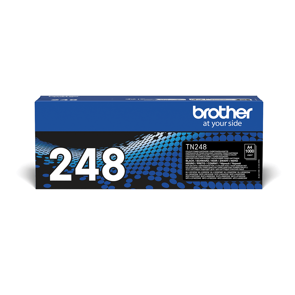 Brother TN248BK črni toner v škatli na belem ozadju - spredaj