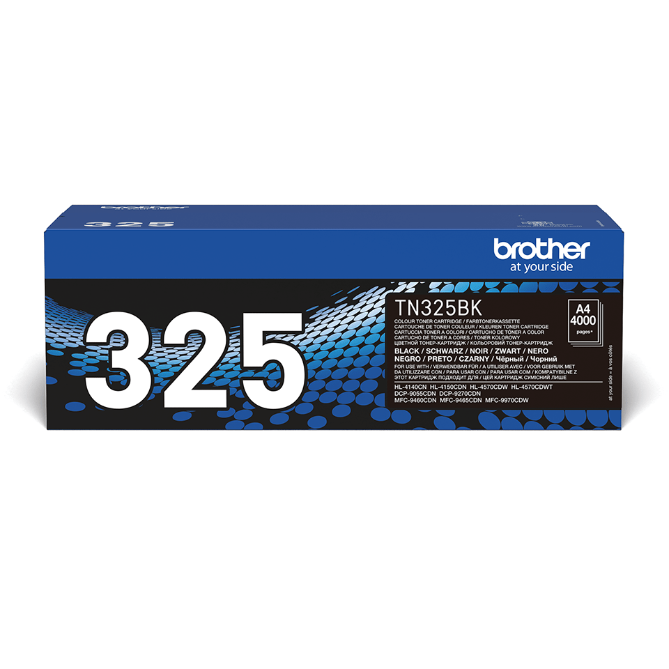 Brotherin mustan TN325BK-laservärikasetin tuotepakkaus