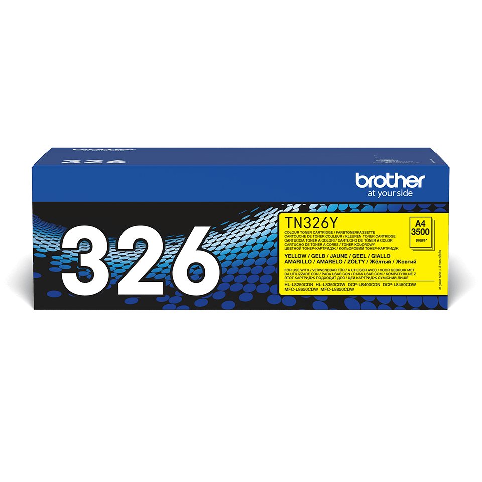 Brotherin keltaisen TN326Y-laservärikasetin tuotepakkaus