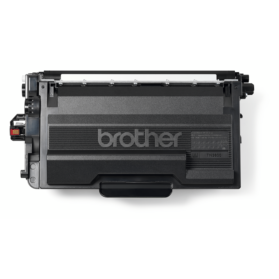 TN3600 Brother black toner cartridge top down view on a white background